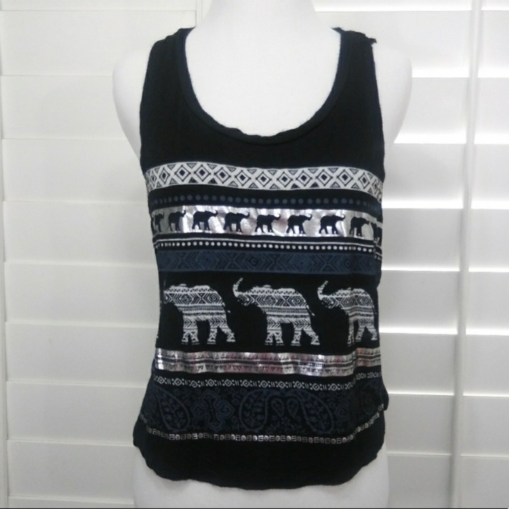 Elephant black & silver crop tank top